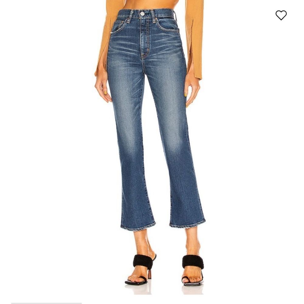 Moussy Vintage Otis Flare High Waisted Blue Denim Jeans Cropped Size 30